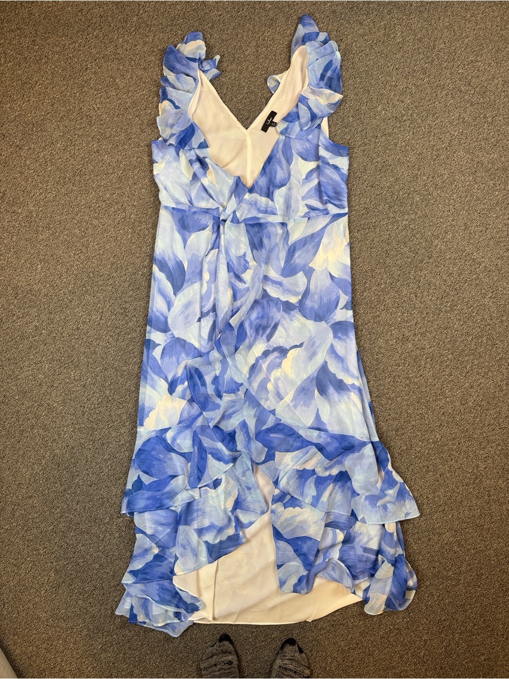 Lulu's Blue & White Floral High-Low Ruffle Dress